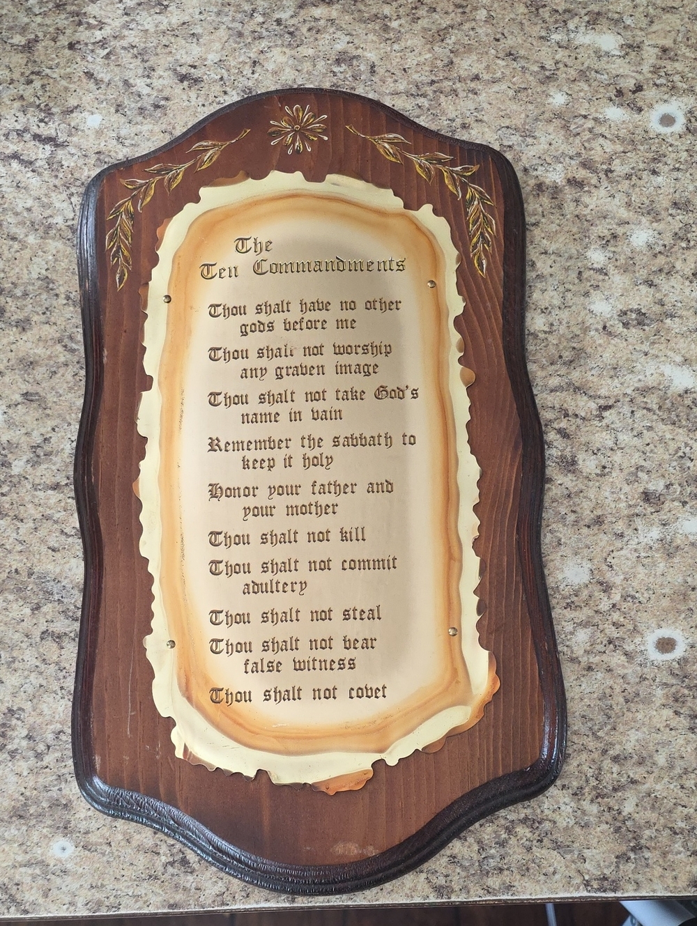 Vintage Home Interiors The Ten Commandments Wood & Brass Wall Plaque 18 1/2"